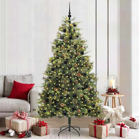 Sapin de Noël Artificiel Lumineux LED Vert avec Boules et Support 120 x 120 x 210 cm, 11.83kg - PANGIVO (1/5)