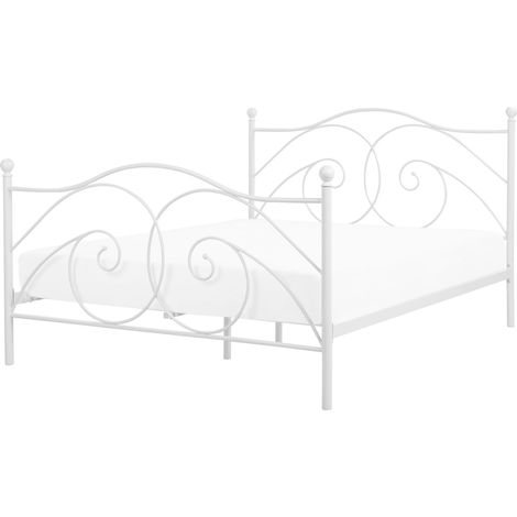 Cama con somier de metal blanco con marco decorado 160 x 200 cm estilo moderno y minimalista Dinard