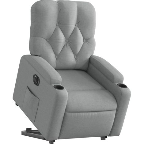 Poltrona relax TV molto comoda con funzione di sollevamento elettrico in tessuto grigio chiaro DEC028309
