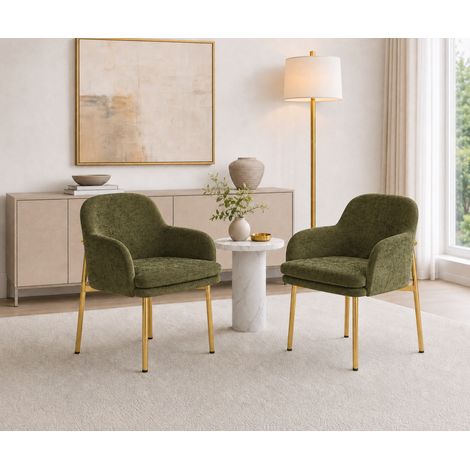 2 sedie da pranzo moderne in poliestere verde, con braccioli, regolabili (1/5)