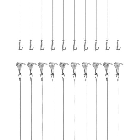 Kit Accrochage de Cadre Photo et Miroir, Fil Suspension en Acier Inoxydable Φ1.5mm x 2m avec Crochet Réglable et Crochets de Rail, 10 Pcs (1/5)