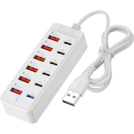 12-Port-Steckdosenleiste: 6 USB- und 6 Typ-C-Anschlüsse, mit 1 m Ladekabel, Ladestationsadapter für Zuhause oder Büro, Schnelllade-Hub für mehrere Geräte. (1/5)