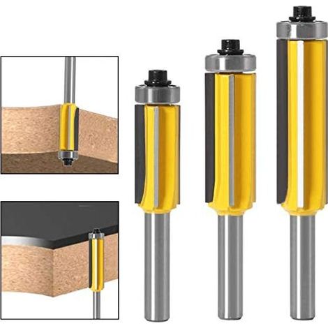 8-mm-Schaft-Holzfräser mit 4 Klingen, 3-teiliges Finishing-Muster-Vorlagen-Fräser-Set, Schaft-Bündigfräser - Crezuo