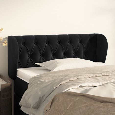 Tête de lit avec oreilles pour lit simple, Cadre de lit, Tableau décoratif de chevet Noir 93x23x78/88 cm Velours SDG48584 (1/5)