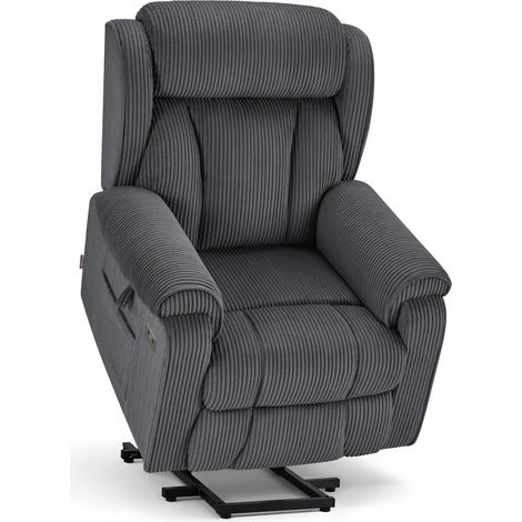 M MCombo 4-Motoren-Fernsehsessel mit Aufstehhilfe Elektrisch, Elektrische Lenden- & Kopfstütze 165°Zero-Gravity Sessel mit Aufstehhilfe, Massage & Heizung 7558 (Stoff, Dunkelgrau)