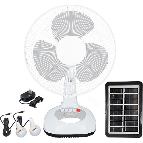 12-Zoll-Solar-Tischventilator mit Akku und LED-Beleuchtung, wiederaufladbarer 6-V-Ventilator (DC) für Outdoor, Camping und Zuhause, ideal für den Sommer