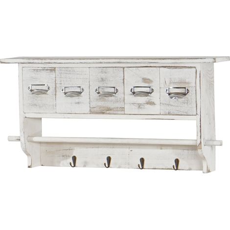 Garderobe HHG-355, Wandgarderobe Wandregal, Vintage mit 5 Schubladen 32x65x13cm Shabby Look, weiß