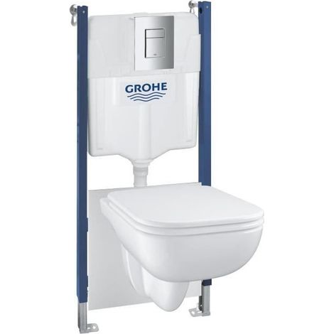 Pack Bâti support 5 en 1 - GROHE - Blanc - 1.13 m - Céramique - Cuvette + abattant + plaque de commande + supports muraux (1/5)