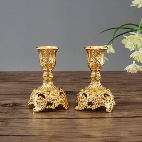 Chandelier - Métal Doré - Design Floral Vintage - Pour Bougie Standard - Hauteur 10 cm ou 18,8 cm - Lot de 2 (1/4)