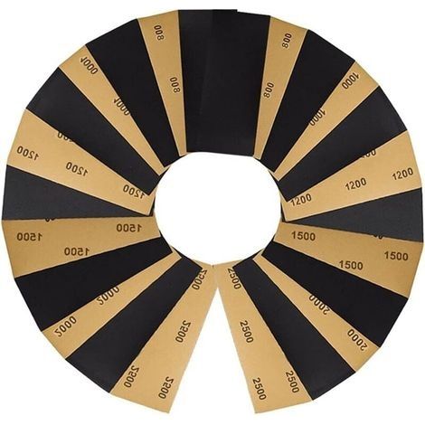 Lot de 36 papiers abrasifs 800/1000/1200/1500/2000/2500 Papier abrasif sec et humide pour polir le métal, le bois, 9 x 3,6 pouces (1/4)