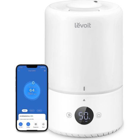 LEVOIT Umidificatore Ambiente Smart Top-Fill Dual 200S, 3L, Umidificatore Ultrasuoni a Nebbia Fredda per Bambini/Piante Dura da 25H, ≤28dB Silenzioso Auto Modo con Oli Essenziali, Timer