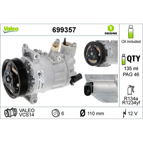 Compresseur, climatisation Valeo 699357 AUDI 1K0820803E 1K0820803F 1K0820803G