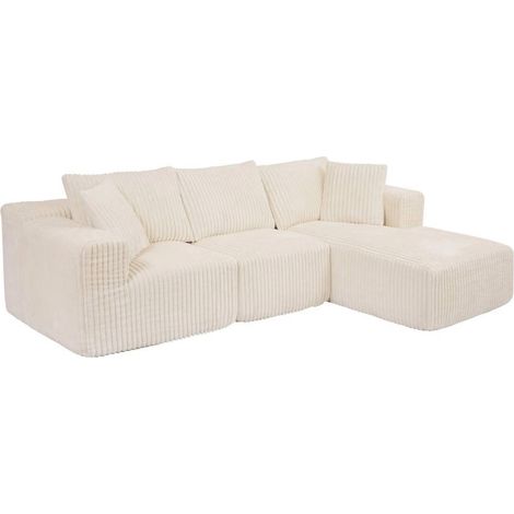 Canapé d'Angle Côtelé "Solka" 254cm Ivoire (1/3)