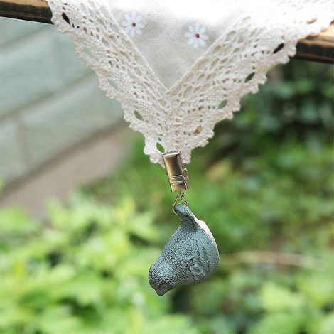 Poids pour pinces à nappe en fonte, lot de 4, avec pendentifs en forme d'oiseau. (1/4)