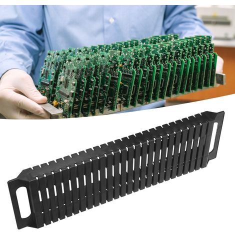 Gamma antistatica per circuiti stampati, 25 scomparti - Scaffale antistatico in PP per stoccaggio e asciugatura, nero, 47x13,6 cm con 1 supporto elettrostatico (1/4)