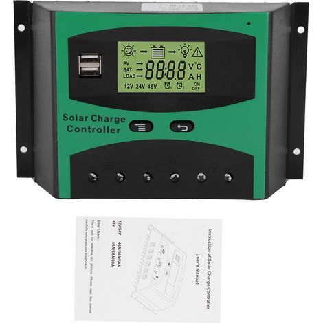 Contrôleur de charge solaire 12V / 24V 60A Régulateur intelligent de batterie de panneau solaire PWM à 4 étages réglable automatiquement avec écran LCD et double USB (1/5)