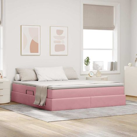 vidaXL Lit avec rangement et matelas Rose 160 x 200 cm Velours (1/5)