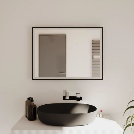 Specchio led 60x80cm con cornice nero opaco luce calda neutra fredda antiappannamento e reversibile Sargas (1/4)