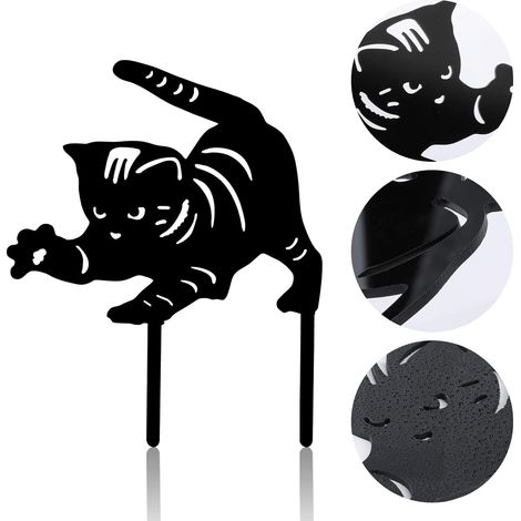 Statues de chats de jardin, silhouettes de chats noirs en acrylique, décorations de jardin, répulsifs à oiseaux, piquets de jardin en silhouette animale pour la maison et le jardin (1/5)