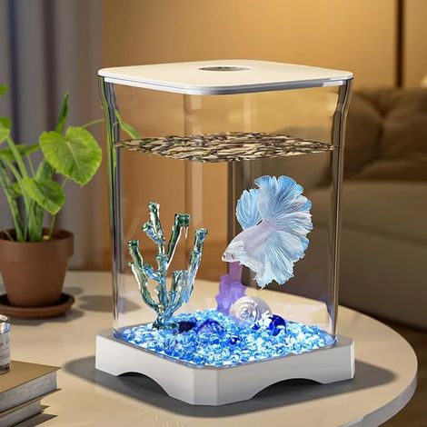 Mini aquarium de table, en acrylique transparent, 12x12x18 cm, pour poissons betta et décoration, convient aux petits espaces.-AquaForge (1/5)