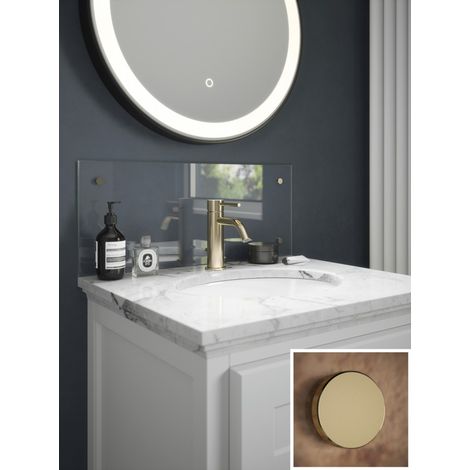 Clear Glass Bathroom Splashback (Brass Caps) 250mm x 600mm x 4mm