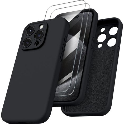 Coque silicone liquide iPhone 15 Pro avec protection caméra et 2 films écran (1/5)