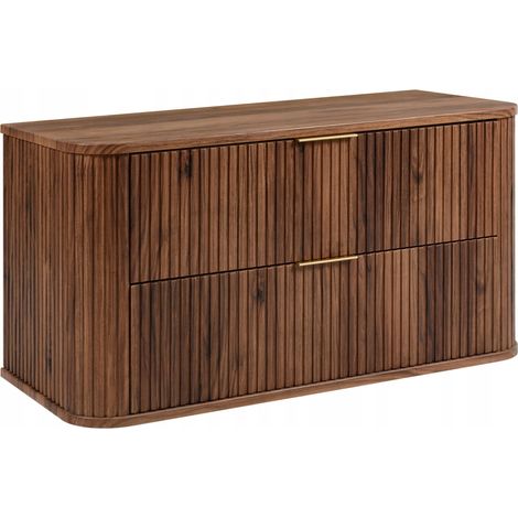 Waschtischunterschrank - 100 cm - Nussbaum - Modernes Design - Gerillte Fronten und weiche Verschlüsse