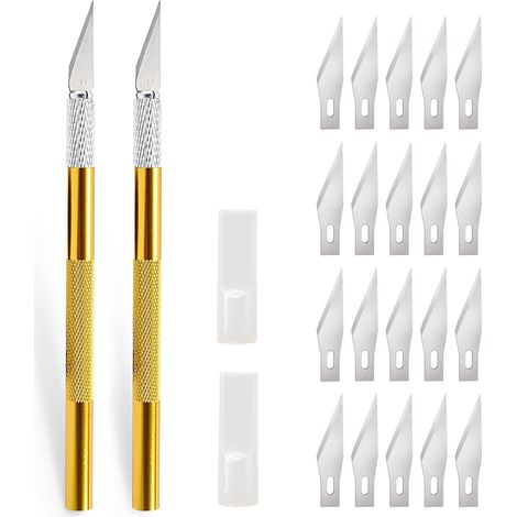 2 pièces Scalpel avec 20 lames, Cutter de précisioncouteau artisanal, couteau cutter, scalpel pedicure, scalpel chirurgical, couteau à découper, cutter pour sculpture, film de fenêtre, d'or (1/5)