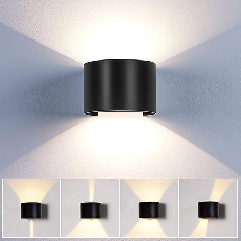 Wandleuchte Modern Aluminium Wandlampe mit Einstellbar Abstrahlwinkel LED 12W Innen Aussen Up Down Wandbeleuchtung - Warmweiß (Schwarz) (1/4)