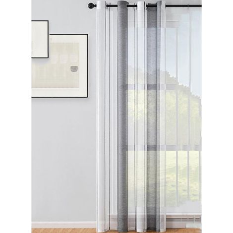 2 Rideaux à œillets, motif rayures grises et blanches, tissu semi-transparent, pour chambre, salon, bureau (1/5)