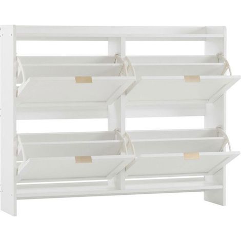 Meuble à chaussures - Moderne - 4 compartiments - Blanc - L110/H90/P24 cm (1/5)