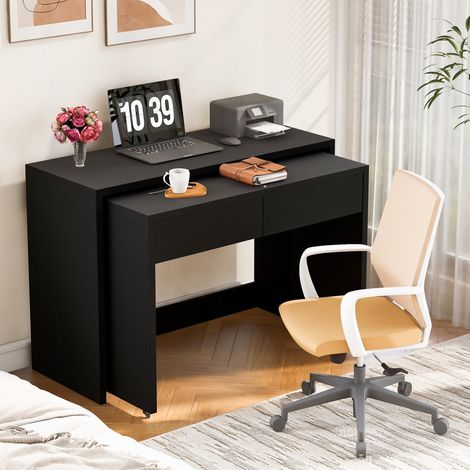 MEUBLIV Schreibtisch 110x40x78 cm schwarz – 2-in-1 klappbar mit Rollen (1/5)