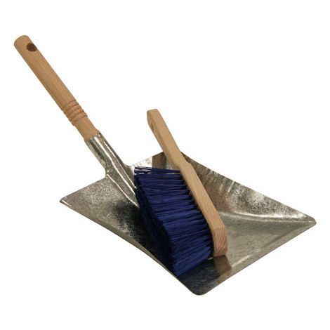 Kamino-Flam Kehrschaufel-Set mit Handfeger - Kehrblech verzinkt & feuerfest Handfeger aus Buche-Holz - Schaufel & Feger klein für Holzofen - Kehrblech mit SB-Bohrung - Schaufel-Set für Kamin, ca. 23,5