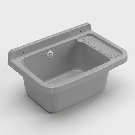 Évier lavabo mural en résine 50 cm Omin - Gris foncé (1/4)