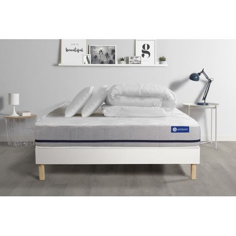Ensemble matelas sommier Actilatex soft 160 x 200 cm 2 oreillers et couette Latex et mémoire de forme - Couleur : Blanc (1/5)