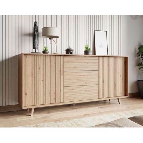 Bestmobilier – Buffet Diego effet bois 180 cm – Hauteur 84 cm – Largeur 40 cm – MDF résistant à l’humidité – Design scandinave élégant