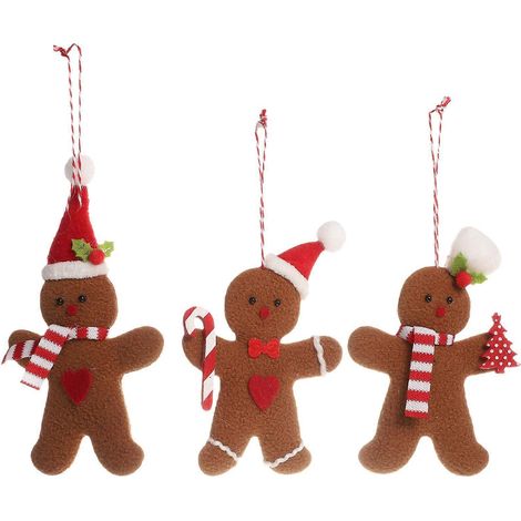 Lot de 3 figurines en pain d'épice pour décorer une scène de Noël et les fêtes. Accessoires et décorations de fêtes.-11x7.5cm-Coffee