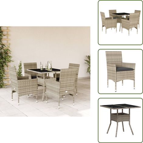 Cuscini da seduta - vidaXL Set Pranzo da Giardino 5pz con Cuscini Polyrattan e Vetro - Rattan PE