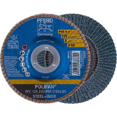 Disque à lamelles POLIFAN Z PSF STEELOX D. 125 mm granulation Z-40 conique INOX (Par 10) (1/3)