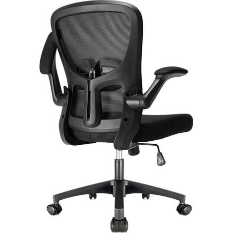 Bürostuhl,Ergonomischer Schreibtischstuhl, Drehstuhl(Chefsessel mit klappbaren Armlehnen,verstellbarer Lendenwirbelstütze,mit wippfunktion 130°),Stuhl 130KG, leise Rolle,Schwarz (1/5)