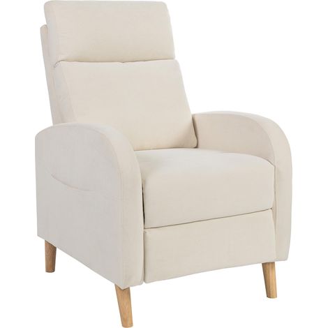 Fauteuil relax inclinable manuel tapissé en lin crème (1/5)