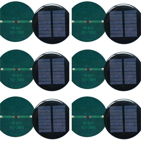 Lot de 6 panneaux solaires ronds en silicium polycristallin, mini modules solaires, adaptés aux chargeurs de jouets légers, aux petites cellules solaires, etc., 80 x 80 mm, 4 V, 120 mA (1/4)