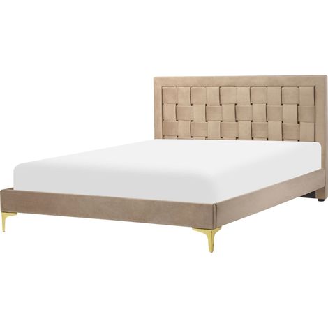 Lit Double Glamour avec Sommier 140 x 200 cm en Velours Tapissé Taupe Limoux