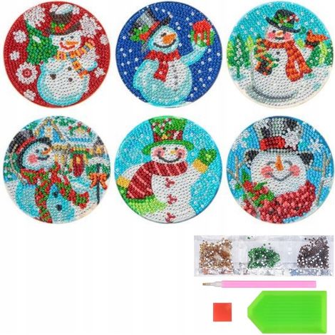 Posavasos de madera para tazas, pintura de diamantes, bordado navideño, mosaico, 6 piezas (1/4)