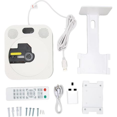 Lecteur CD mural Bluetooth 5.0, haut-parleurs HiFi doubles, radio FM, télécommande, prise UK 100-240V, portable à fixation murale (1/5)