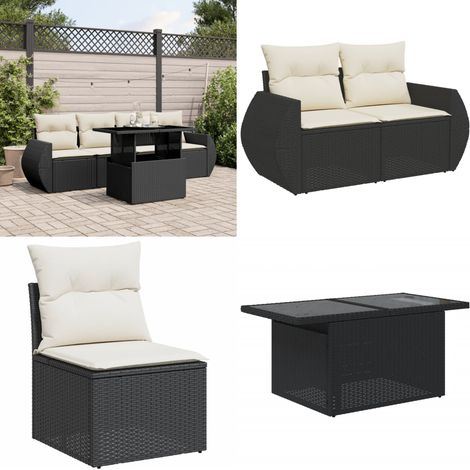 Salon de jardin 5 pcs avec coussins noir résine tressée - Ensemble Salon De Jardin - Meuble Extérieur - Jardin Design - Mobilier De Jardin - Chaise Lounge - Home & Living (1/5)