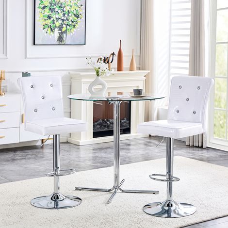 Lot de 2 fauteuils rétro en cuir synthétique blanc crocodile, élégance mystérieuse avec boucle en cristal, pour salle à manger chic (1/4)