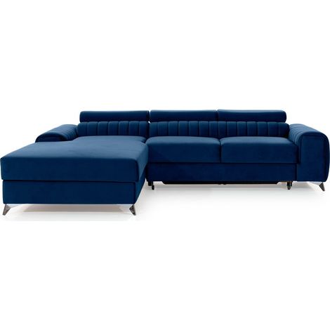 Canapé d'angle gauche Bleu foncé convertible 3 places JAYSON couchage d'appoint (1/5)