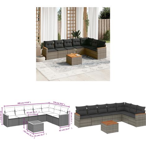8-tlg. Garten-Sofagarnitur mit Kissen Grau Poly Rattan - Gartenmöbel Set - Gartensorte - Lounge Möbel - Outdoor Sofa - Esstisch - Home & Living (1/3)