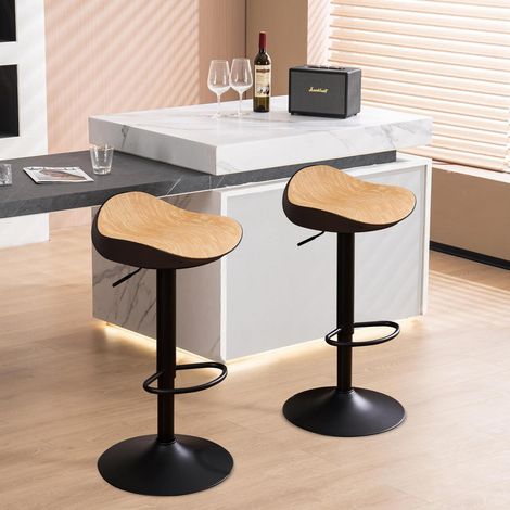 Barhocker 2er Set höhenverstellbar 360° drehbar mit Fußstütze Holzoptik Schwarz (1/5)